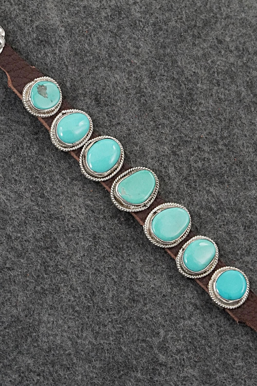 Turquoise, Sterling Silver & Leather Bracelet - Rosita Charlie