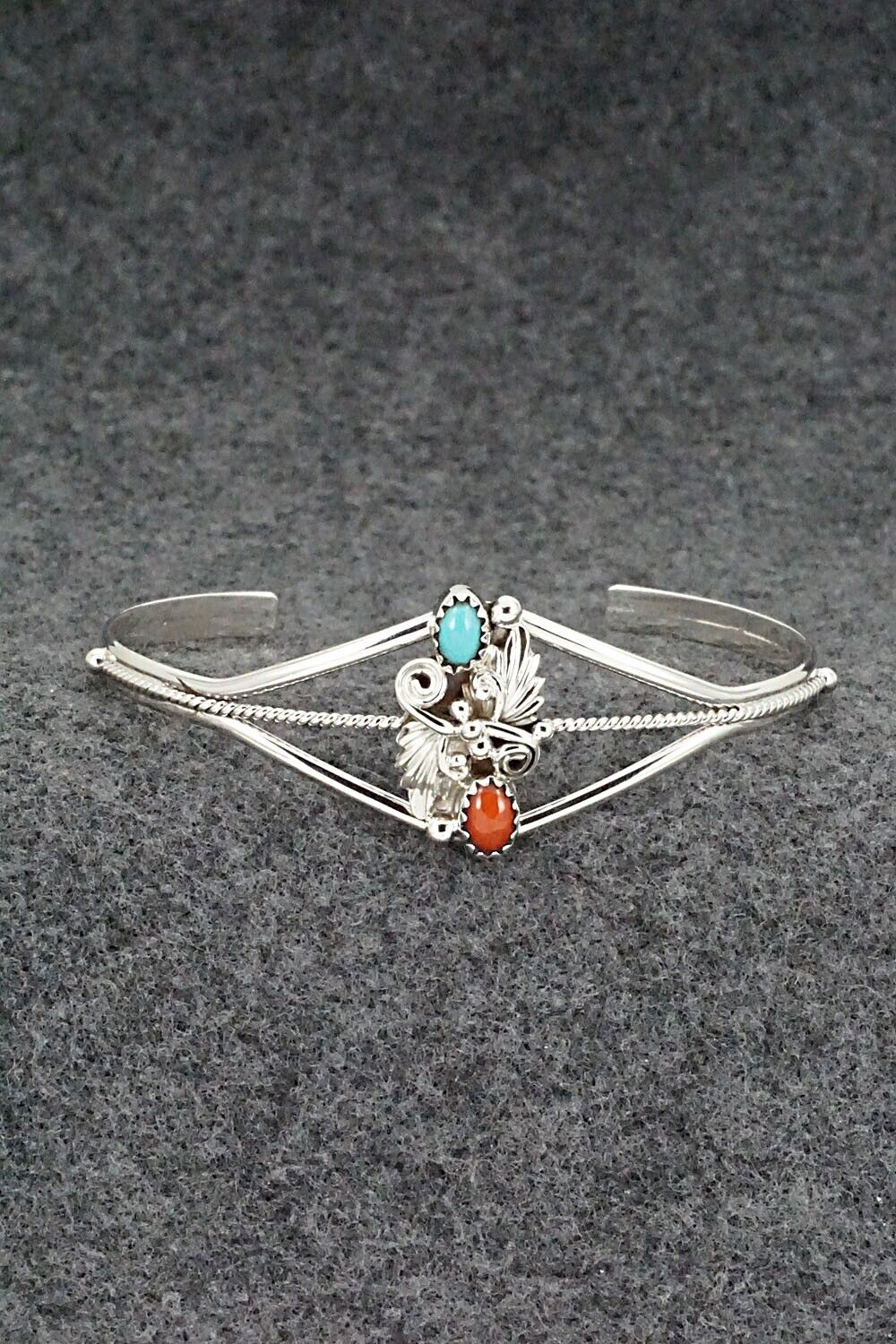 Turquoise, Coral & Sterling Silver Bracelet - William Begay