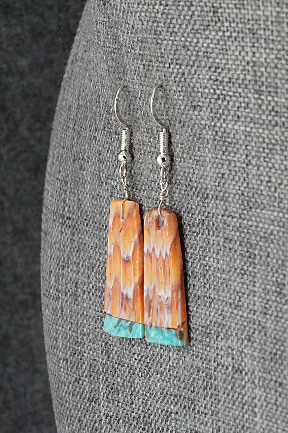 Spiny Oyster, Turquoise & Sterling Silver Earrings - Louise Pete