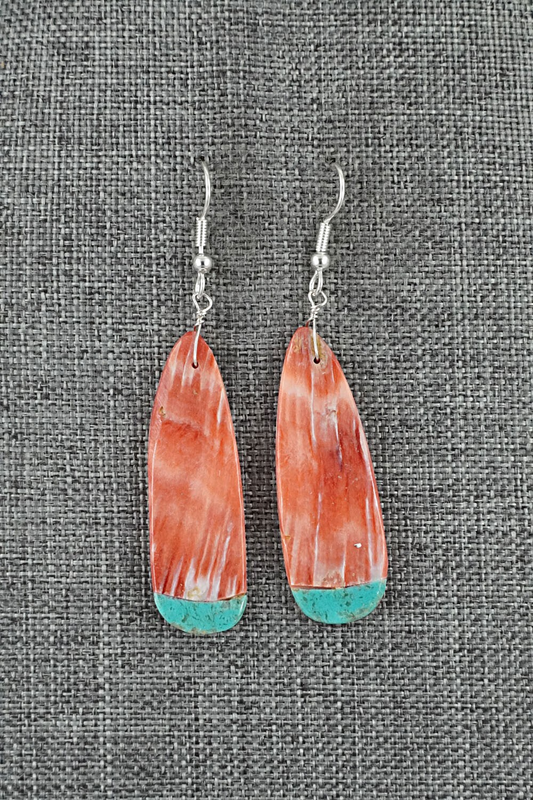 Spiny Oyster, Turquoise & Sterling Silver Earrings - Louise Pete