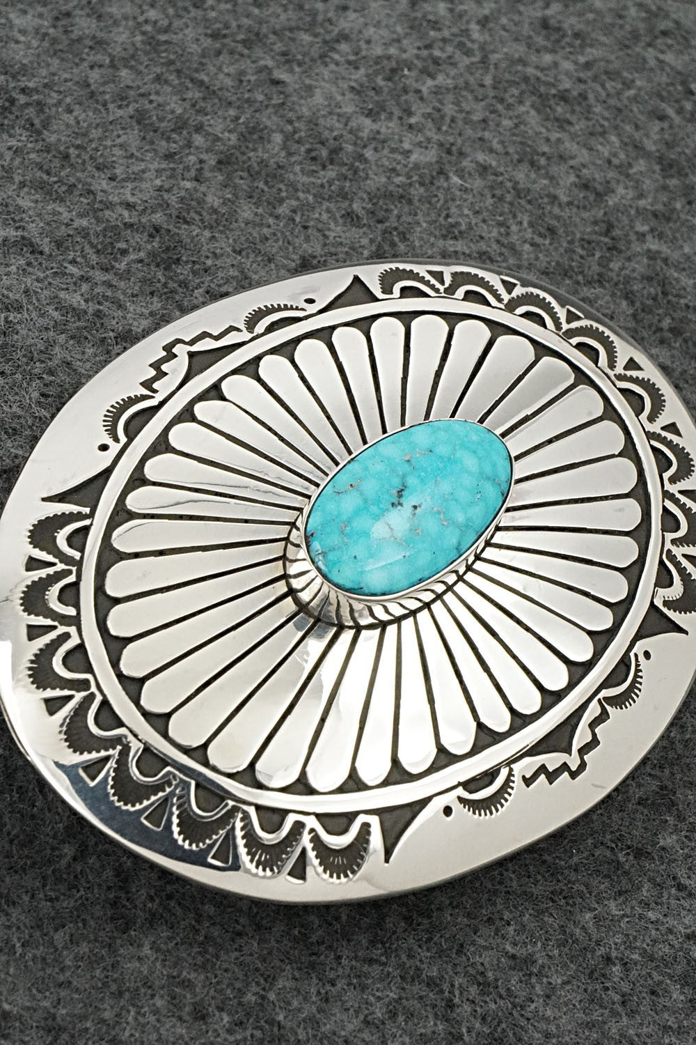 Turquoise & Sterling Silver Belt Buckle - Charlie John