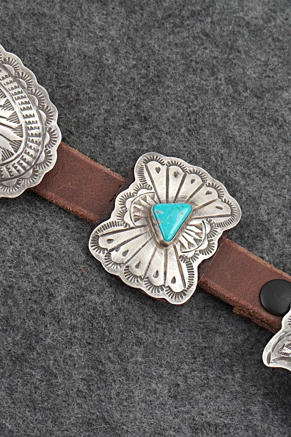 Turquoise, Sterling Silver & Leather Concho Belt - Dan Morgan