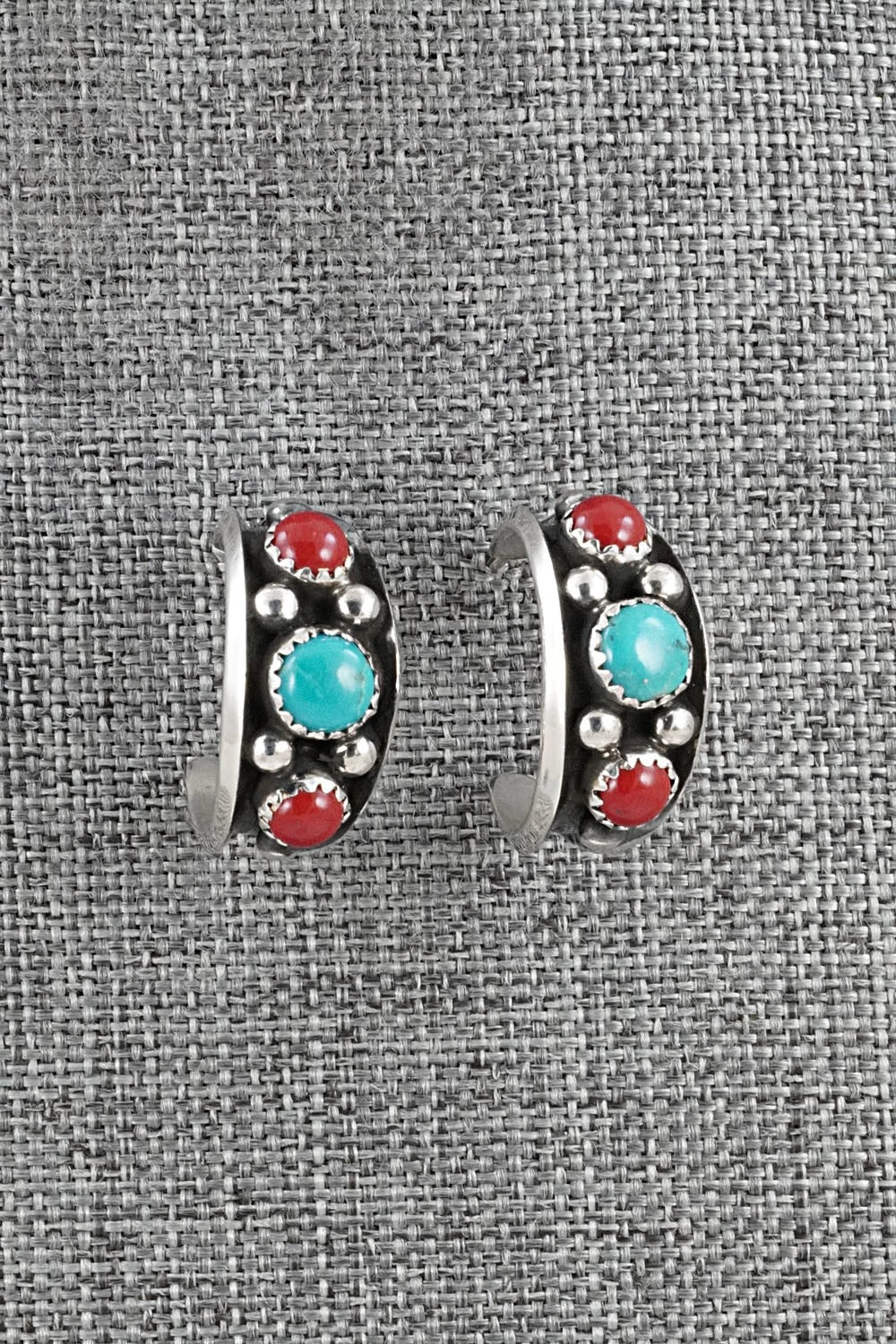 Coral, Turquoise & Sterling Silver Earrings - Paul Largo