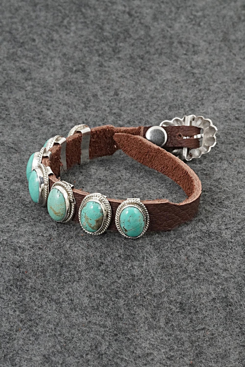 Turquoise, Sterling Silver & Leather Bracelet - Marlene Ramone