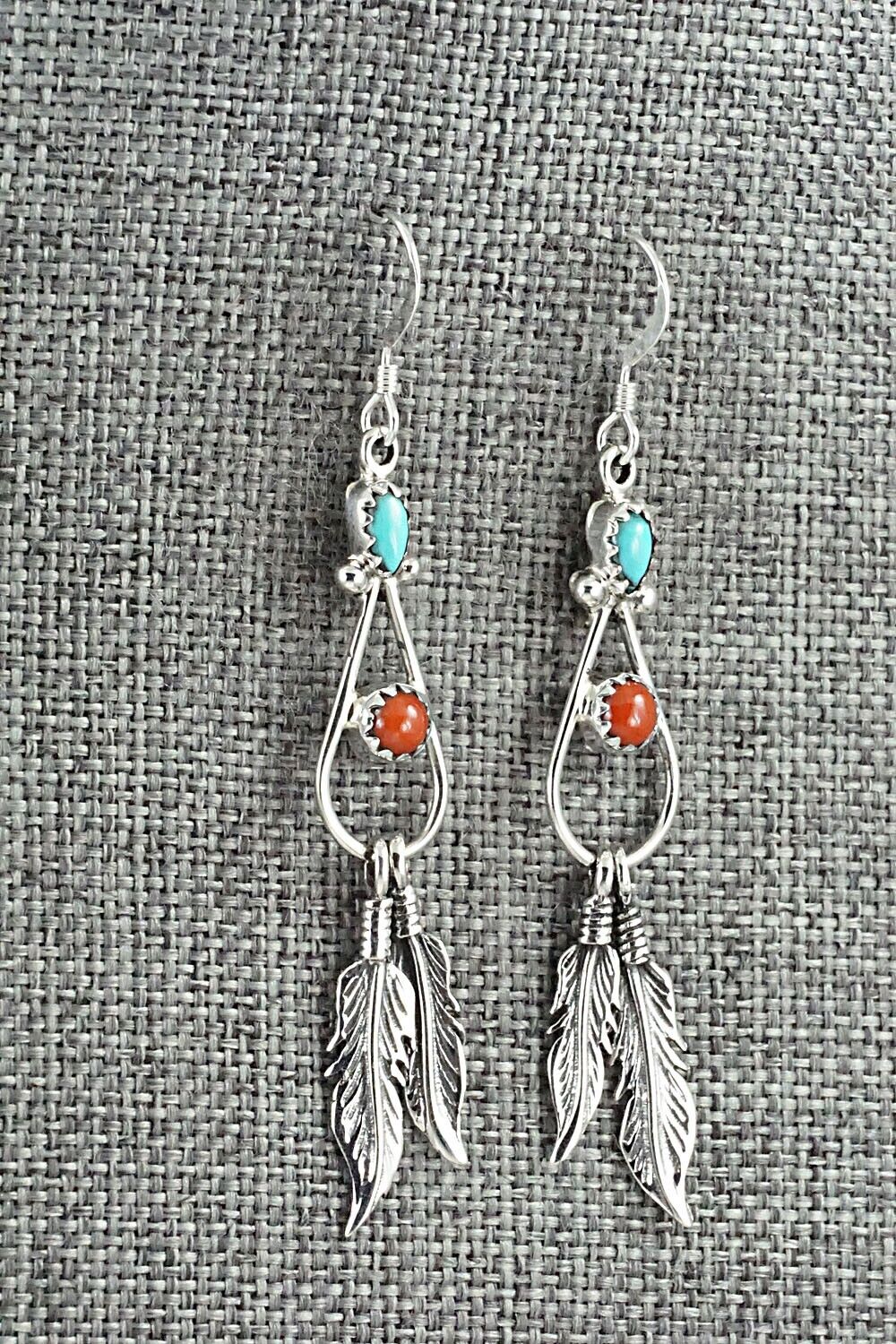 Turquoise, Coral & Sterling Silver Earrings - Annie Spencer