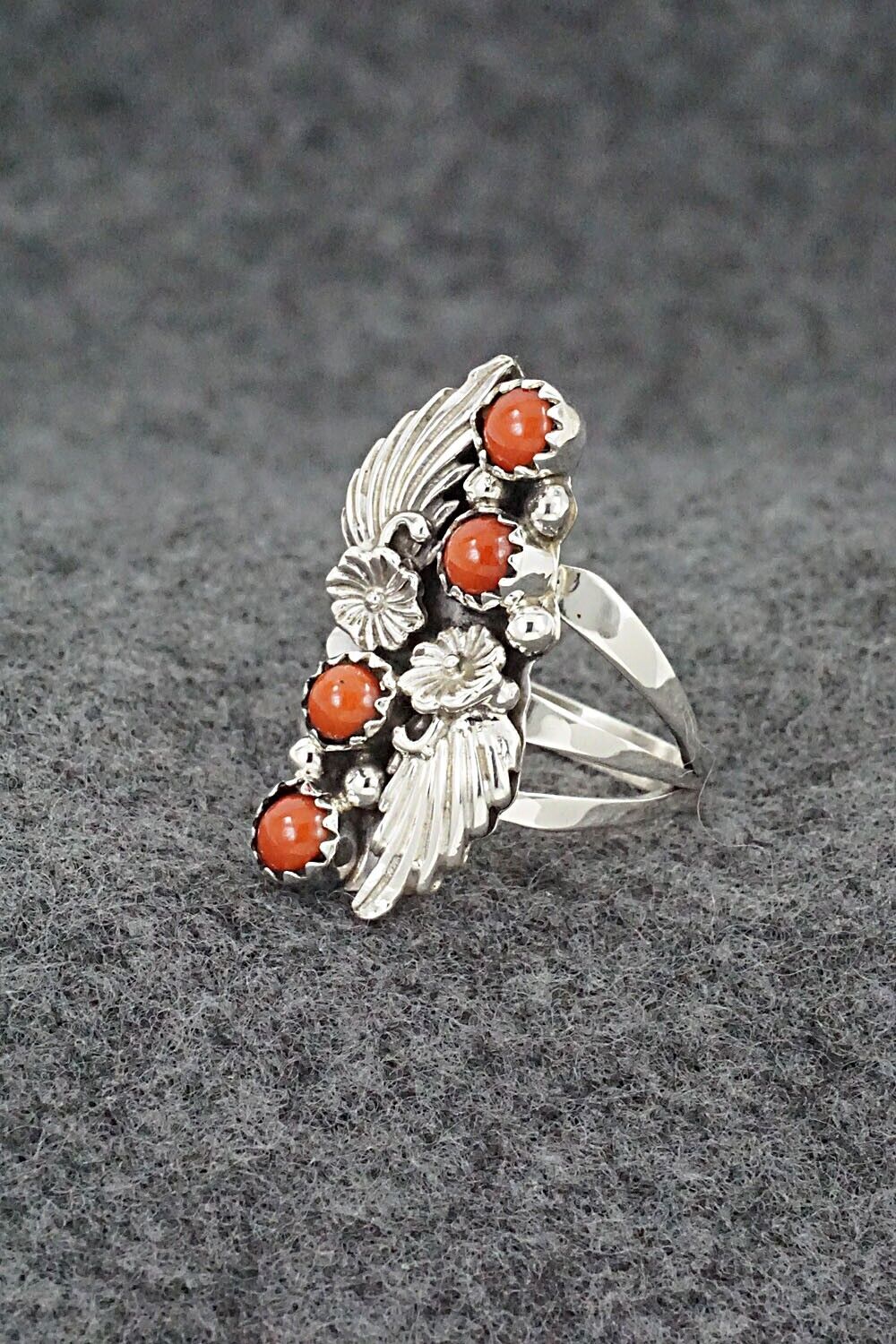 Coral & Sterling Silver Ring - Jerryson Henio - Size 7.5