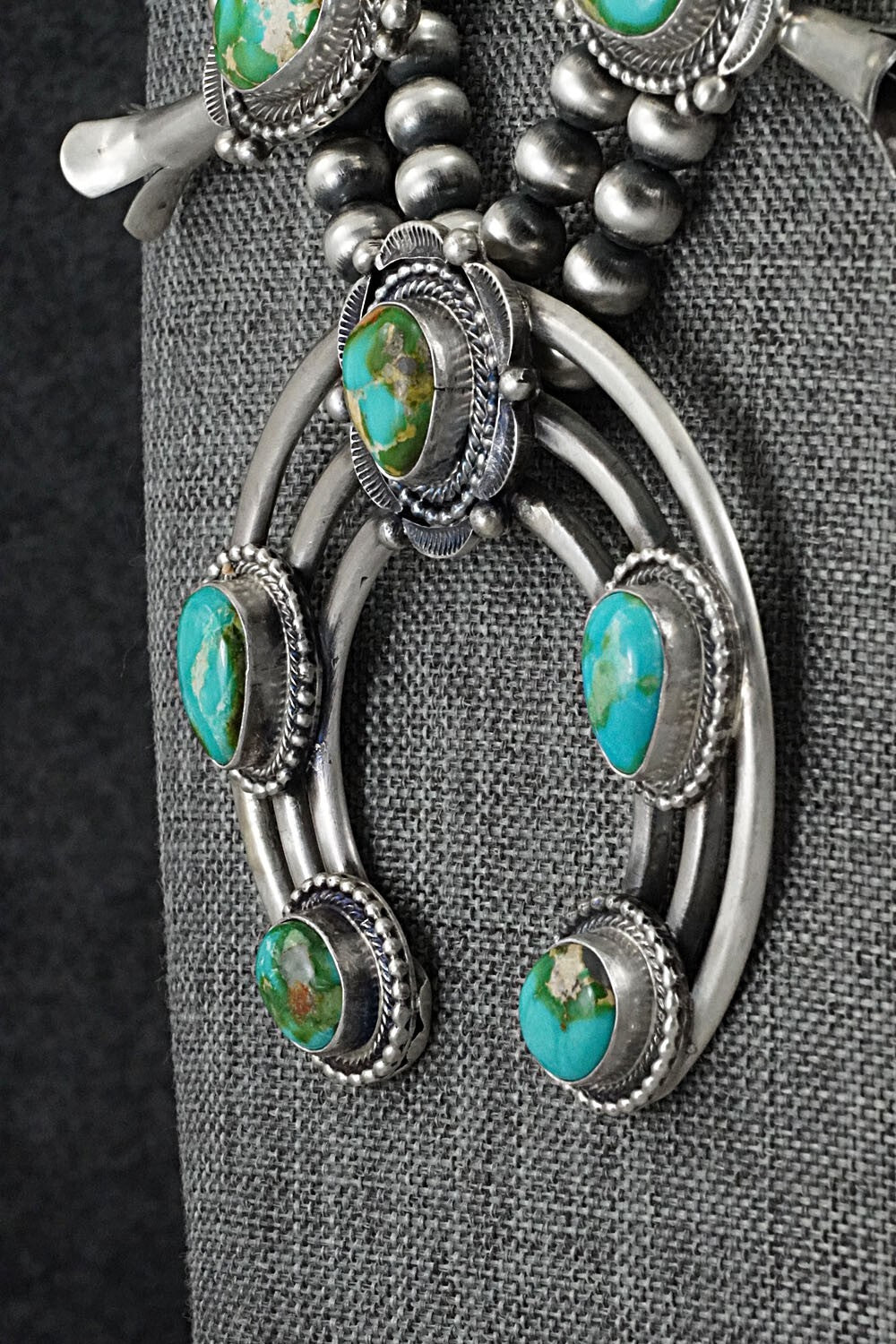 Turquoise & Sterling Silver Squash Blossom Set - Tom Lewis