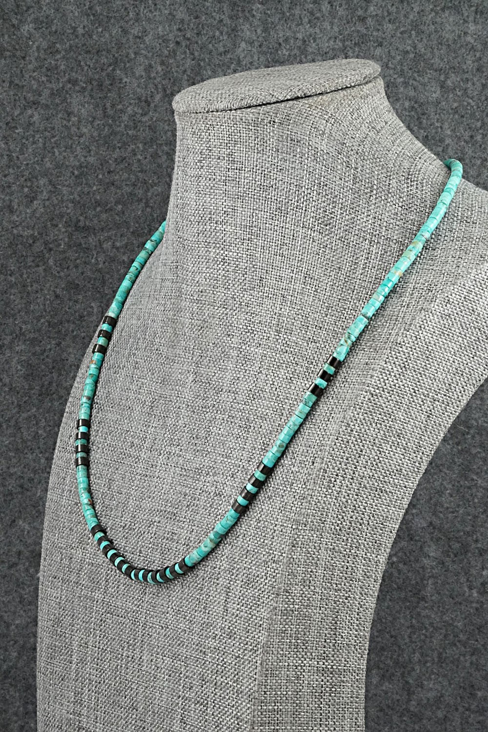 Turquoise, Onyx & Sterling Silver Necklace 19" - Helen Tsosie
