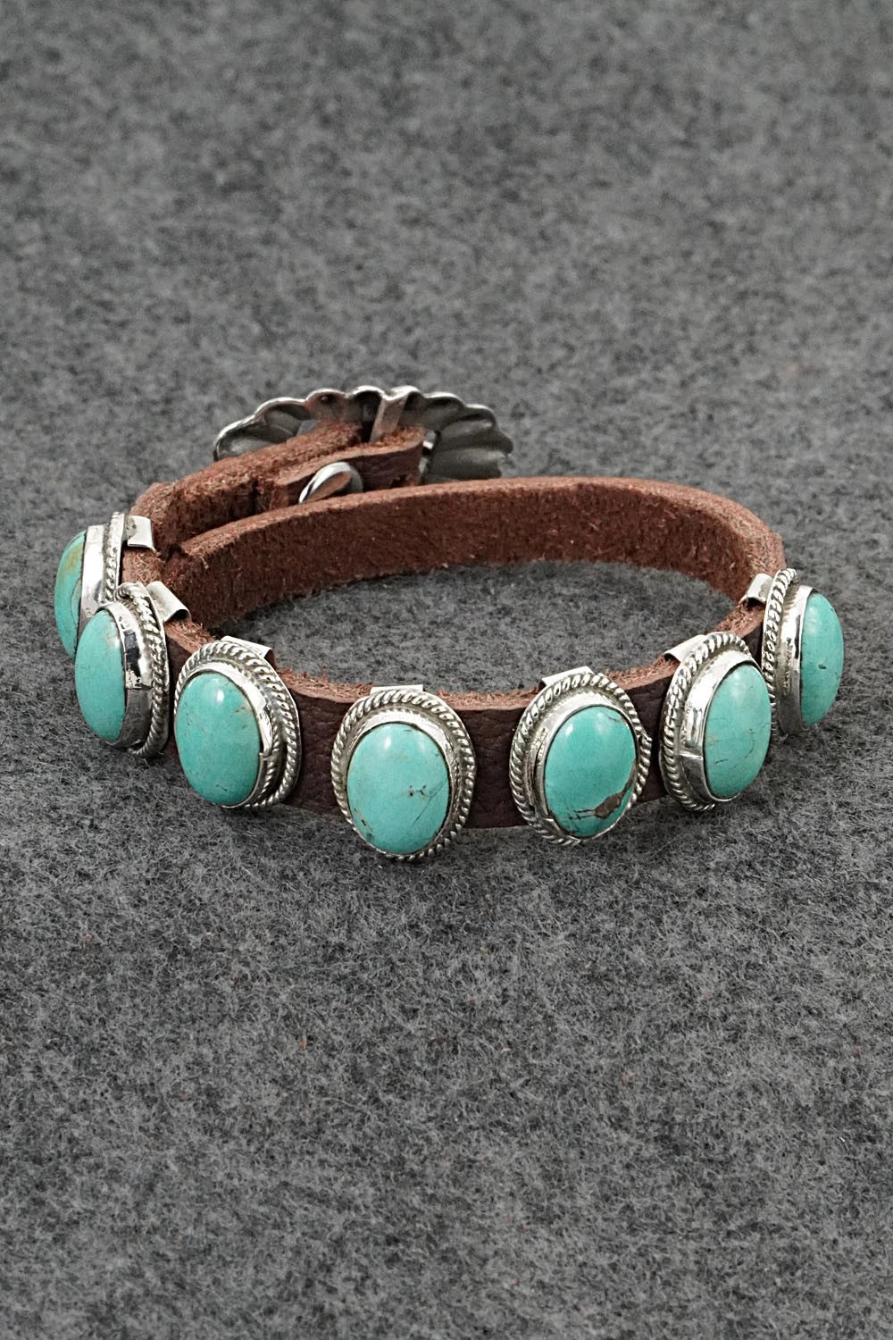 Turquoise, Sterling Silver & Leather Bracelet - Rosita Charlie