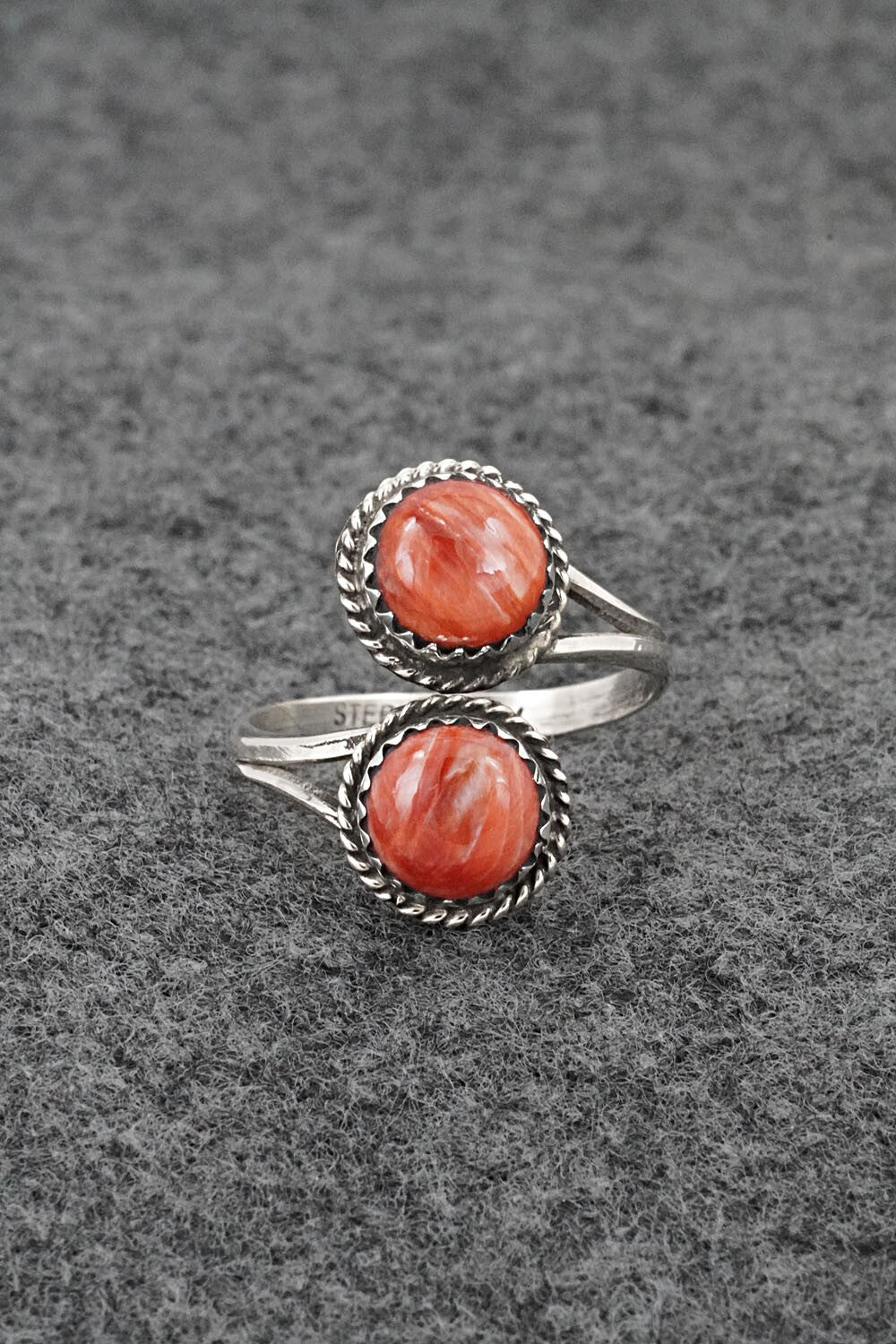 Spiny Oyster & Sterling Silver Ring - Esther White - Size 8.5 Adj.