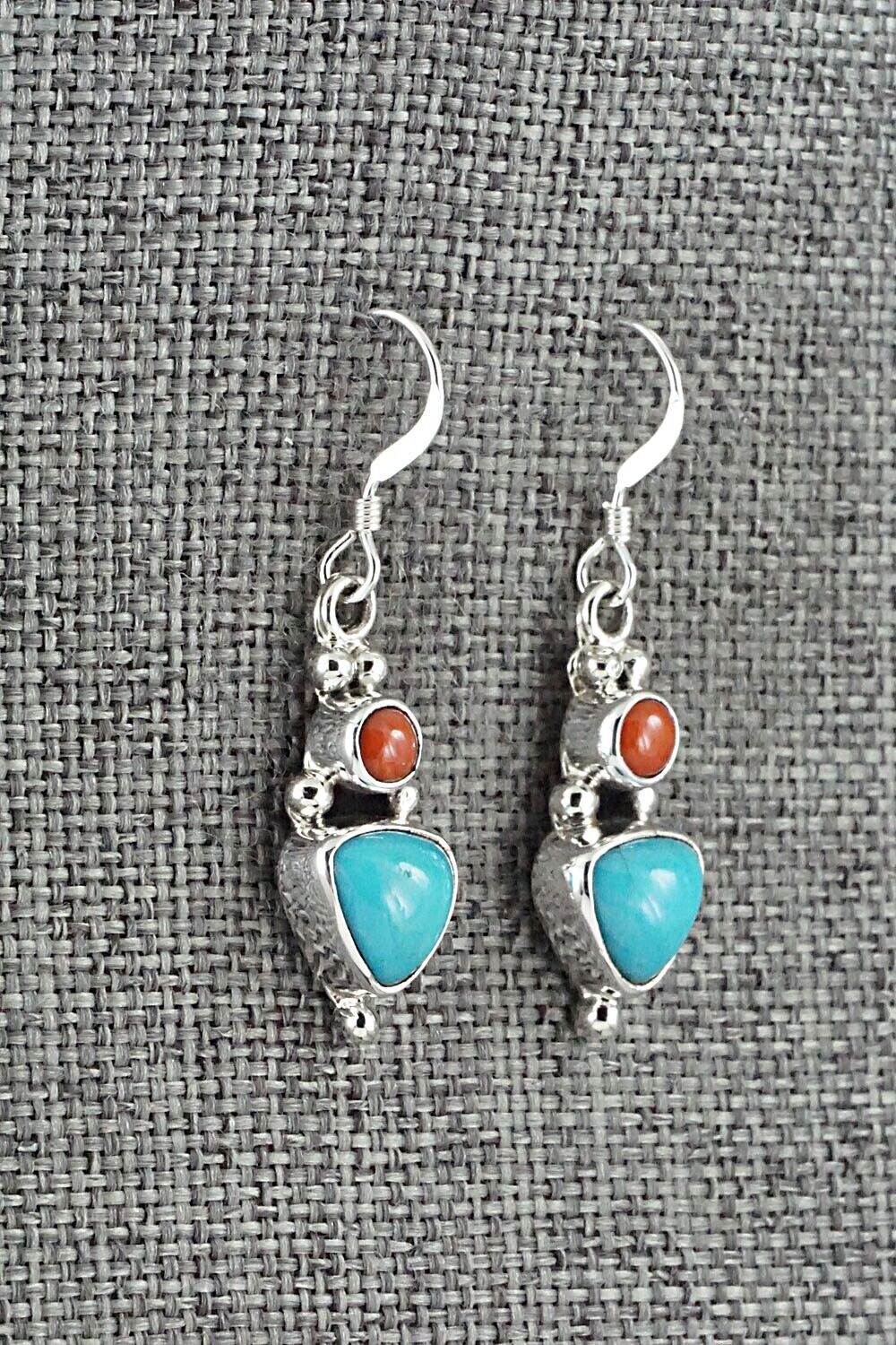 Turquoise, Coral & Sterling Silver Earrings - Annie Spencer