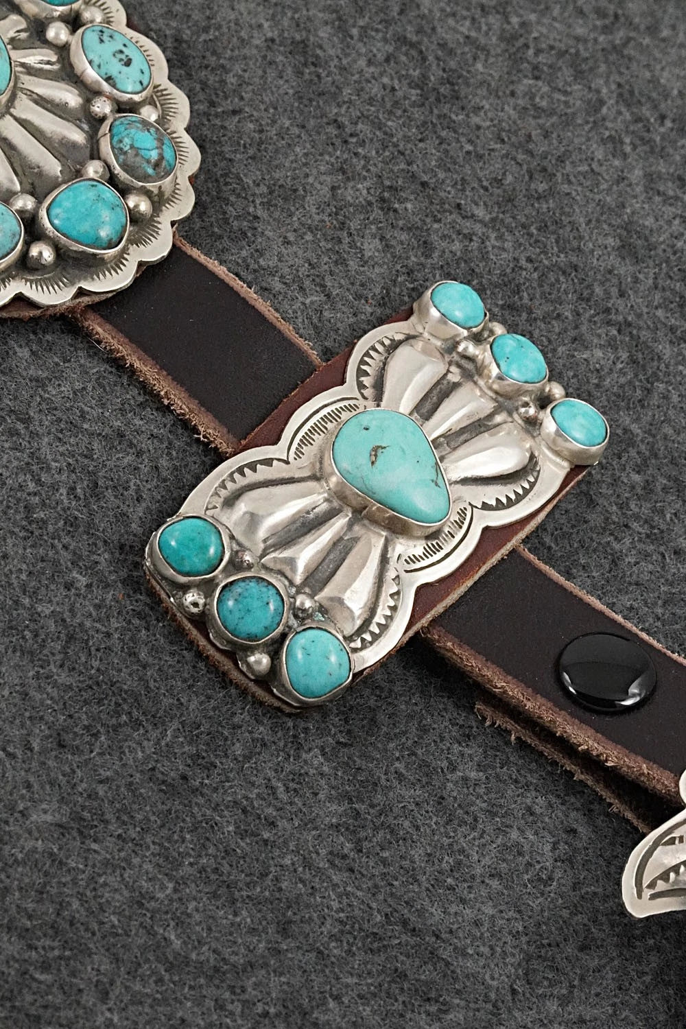 Turquoise, Sterling Silver & Leather Concho Belt - Marilyn Ramone