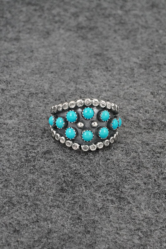 Turquoise & Sterling Silver Ring - Kenny Lonjose - Size 8.75