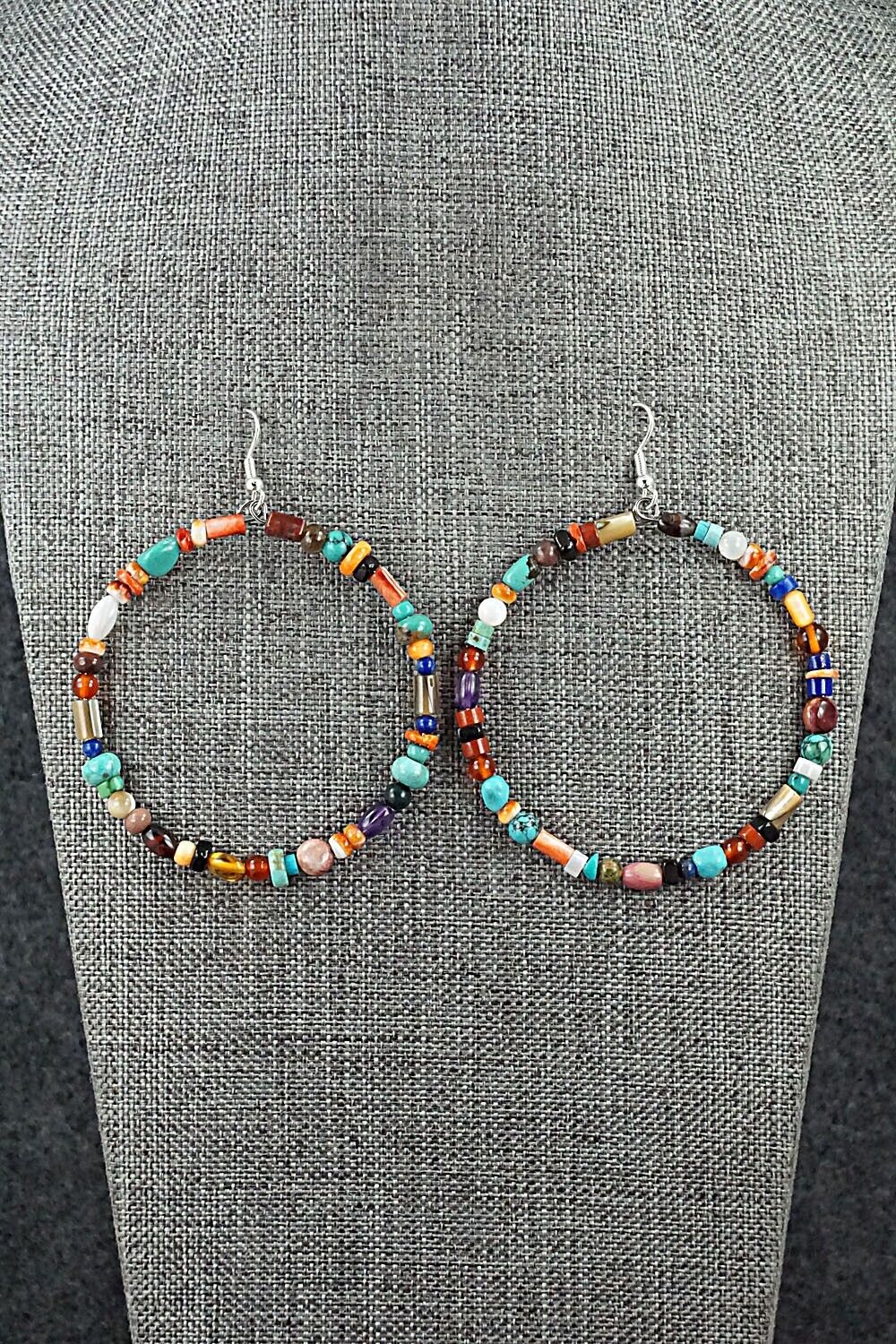 Multi Stone & Sterling Silver Hoop Earrings - Helen Tsosie