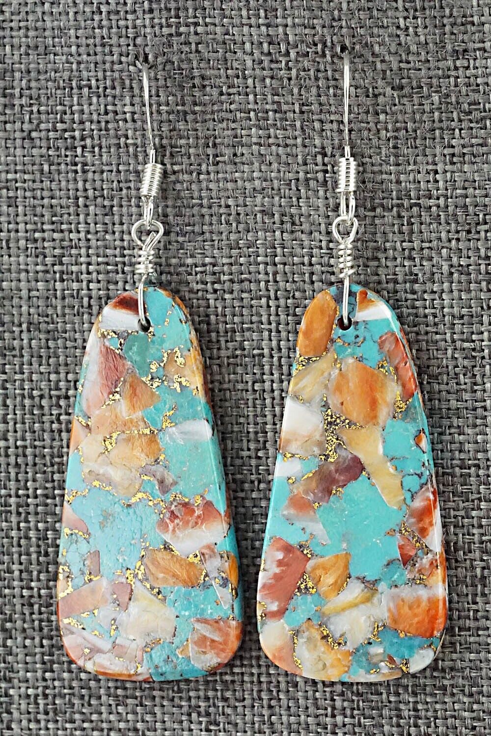 Spiny Oyster, Turquoise & Sterling Silver Earrings - Lupe Lovato