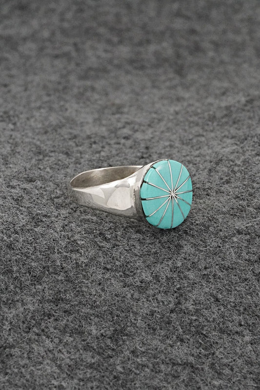 Turquoise & Sterling Silver Inlay Ring - Johnson Laweka - Size 9.5