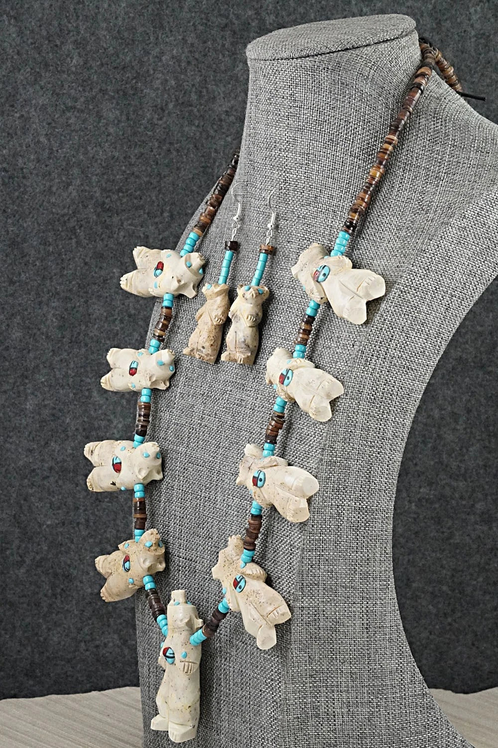Multi-Stone Bear Fetish & Sterling Silver Necklace Set - Dannette Laate
