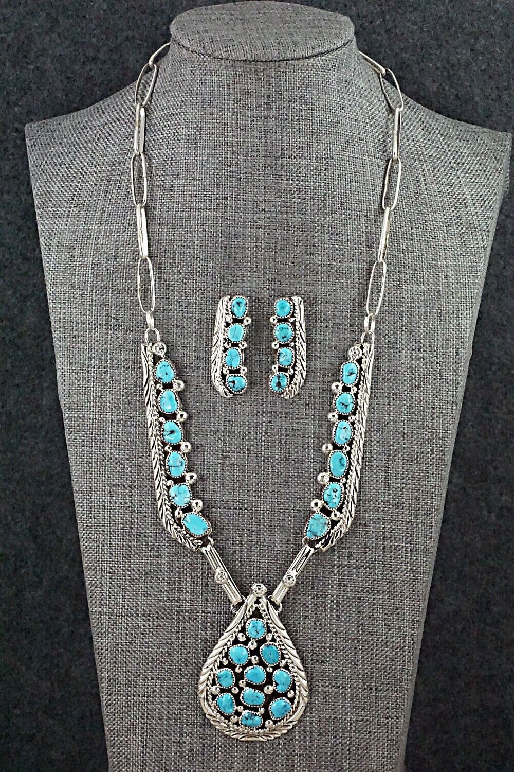 Turquoise & Sterling Silver Necklace and Earrings Set - Darlene Begay
