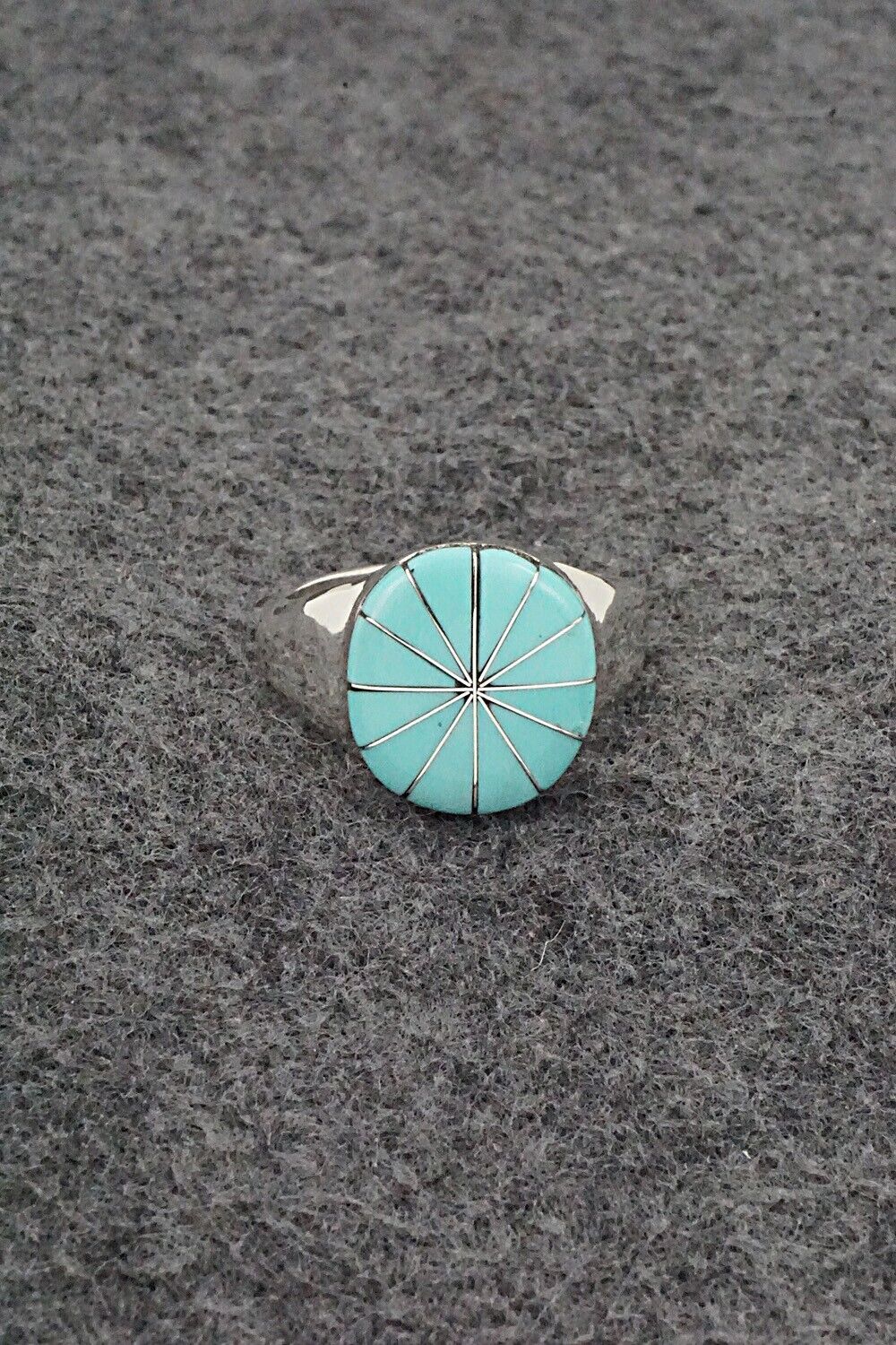 Turquoise & Sterling Silver Inlay Ring - Johnson Laweka - Size 9