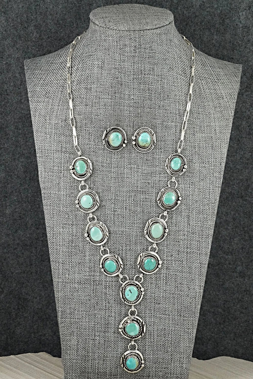 Turquoise & Sterling Silver Necklace and Earrings Set - Phil Nez