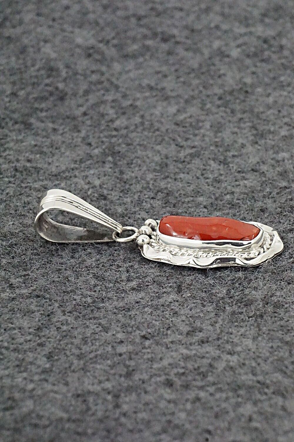 Coral & Sterling Silver Pendant - Samuel Yellowhair