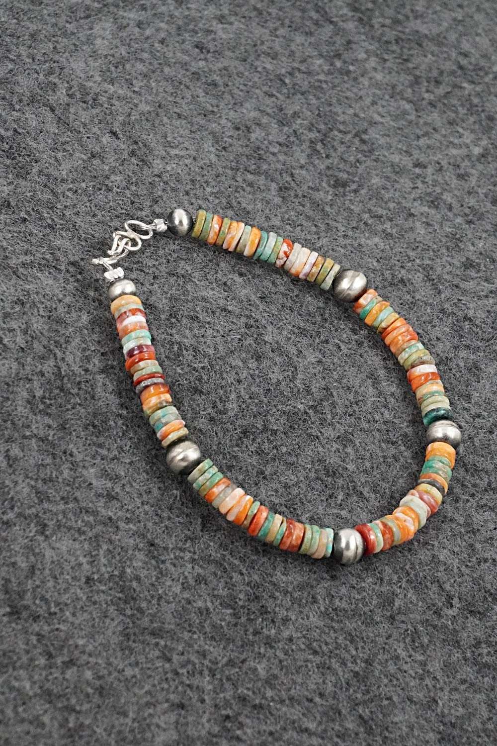Turquoise, Spiny Oyster & Sterling Silver Bracelet - Doreen Jake
