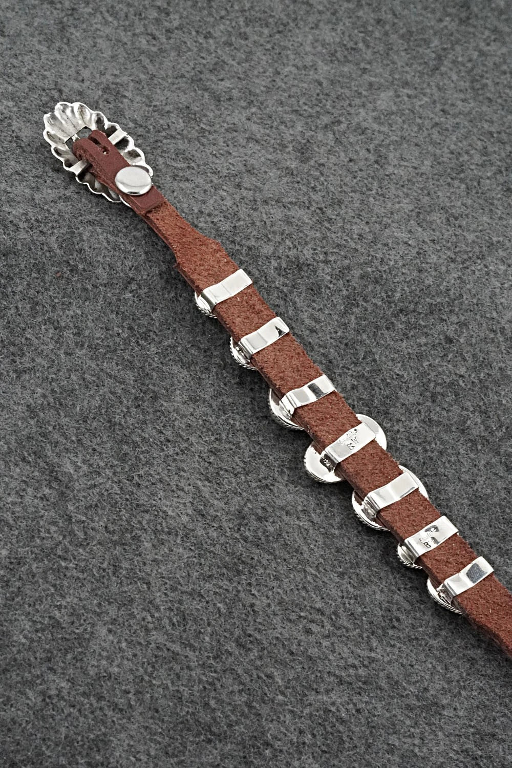 Turquoise, Spiny Oyster, Sterling Silver & Leather Bracelet - Bonnie Willie