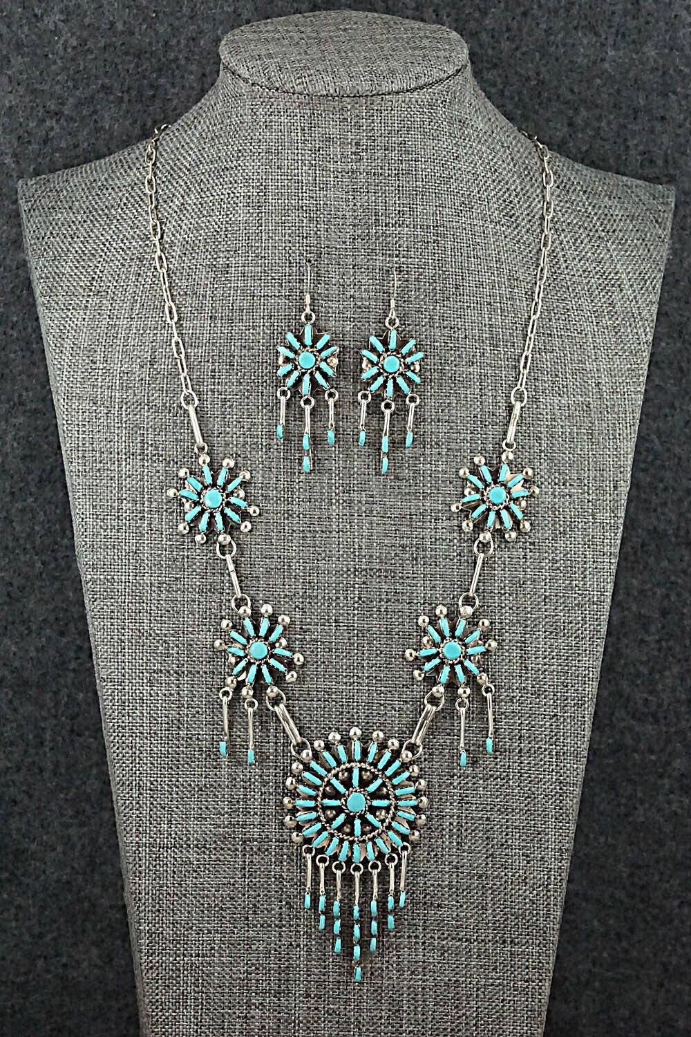 Turquoise & Sterling Silver Necklace and Earrings Set - Keith Leekity