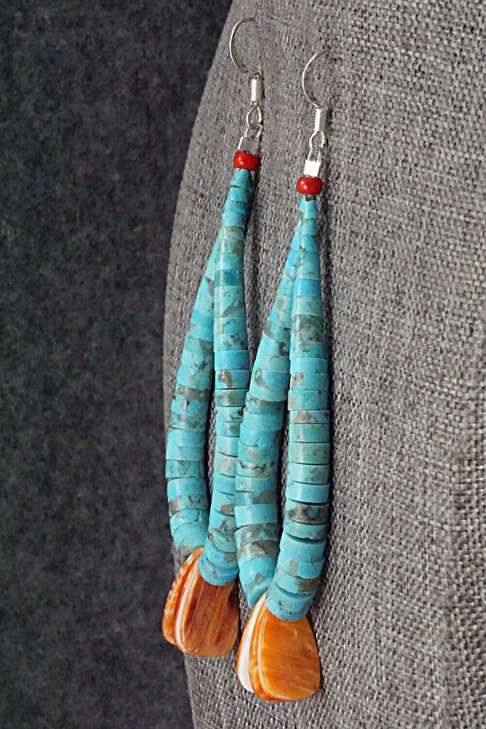 Turquoise, Spiny Oyster & Sterling Silver Earrings - Lupe Lovato
