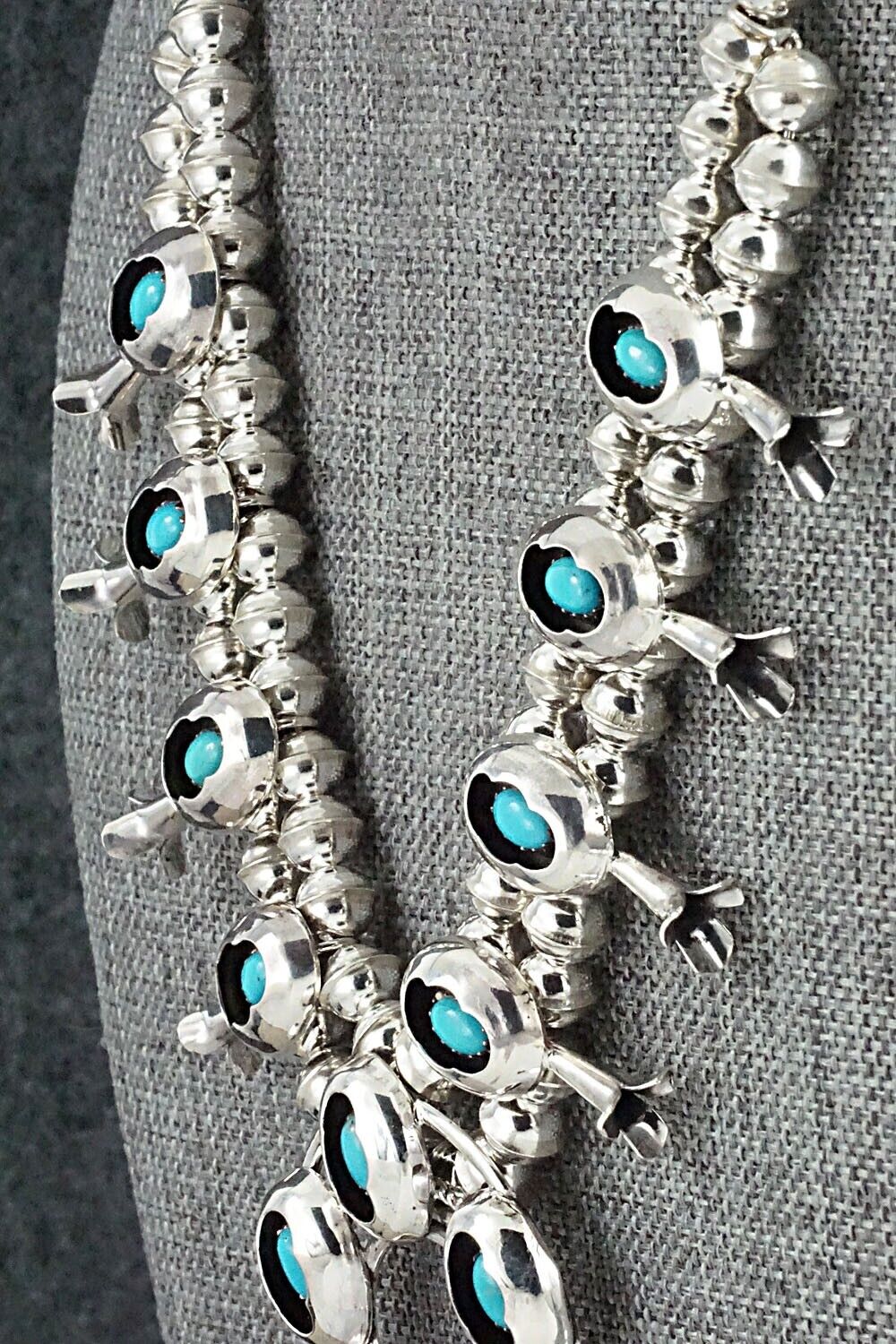 Turquoise & Sterling Silver Mini Squash Blossom Set - Phil Garcia