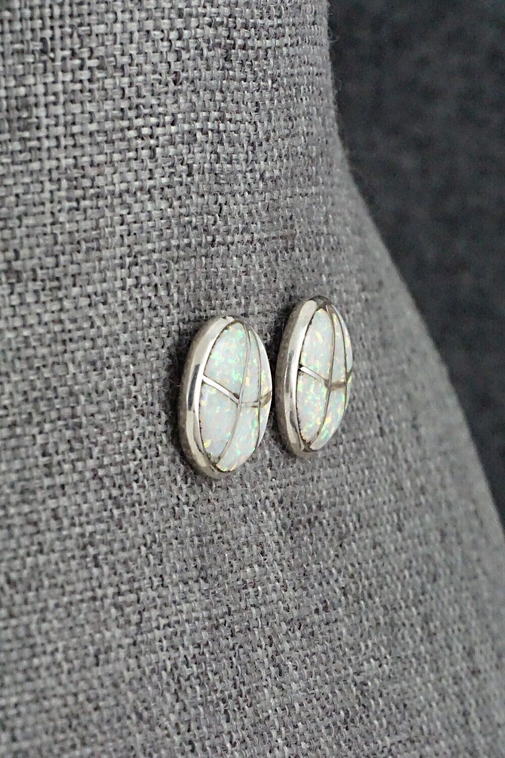 Opalite & Sterling Silver Inlay Earrings - Laurie Kallestewa