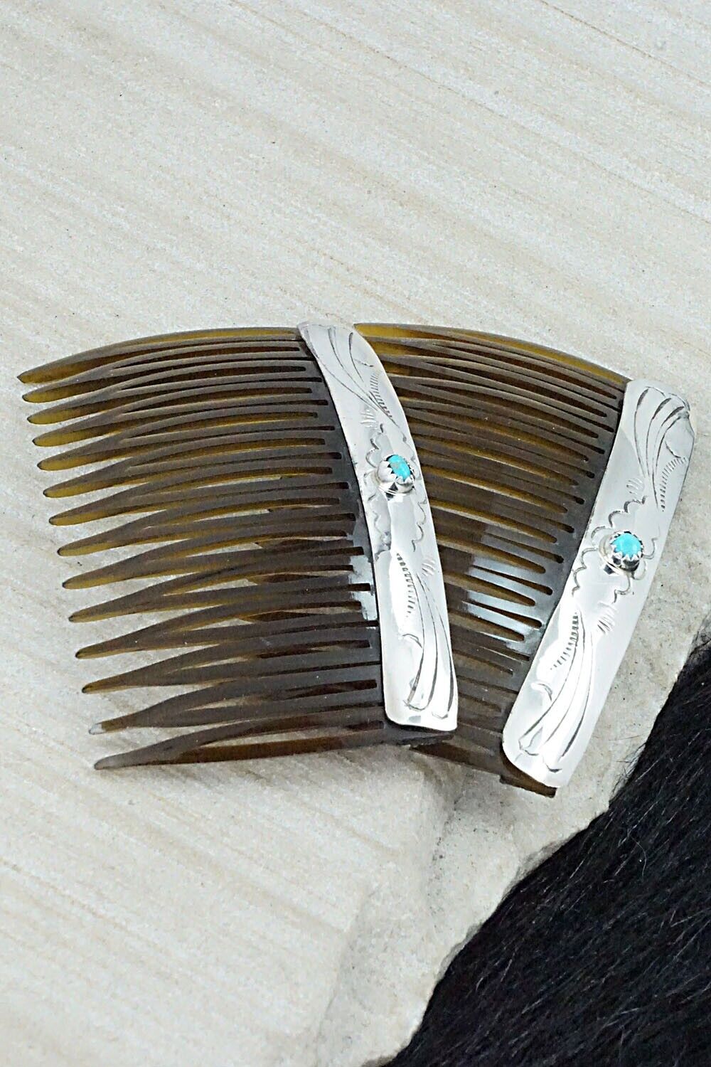 Turquoise & Sterling Silver Hair Combs - Randall Dalgai