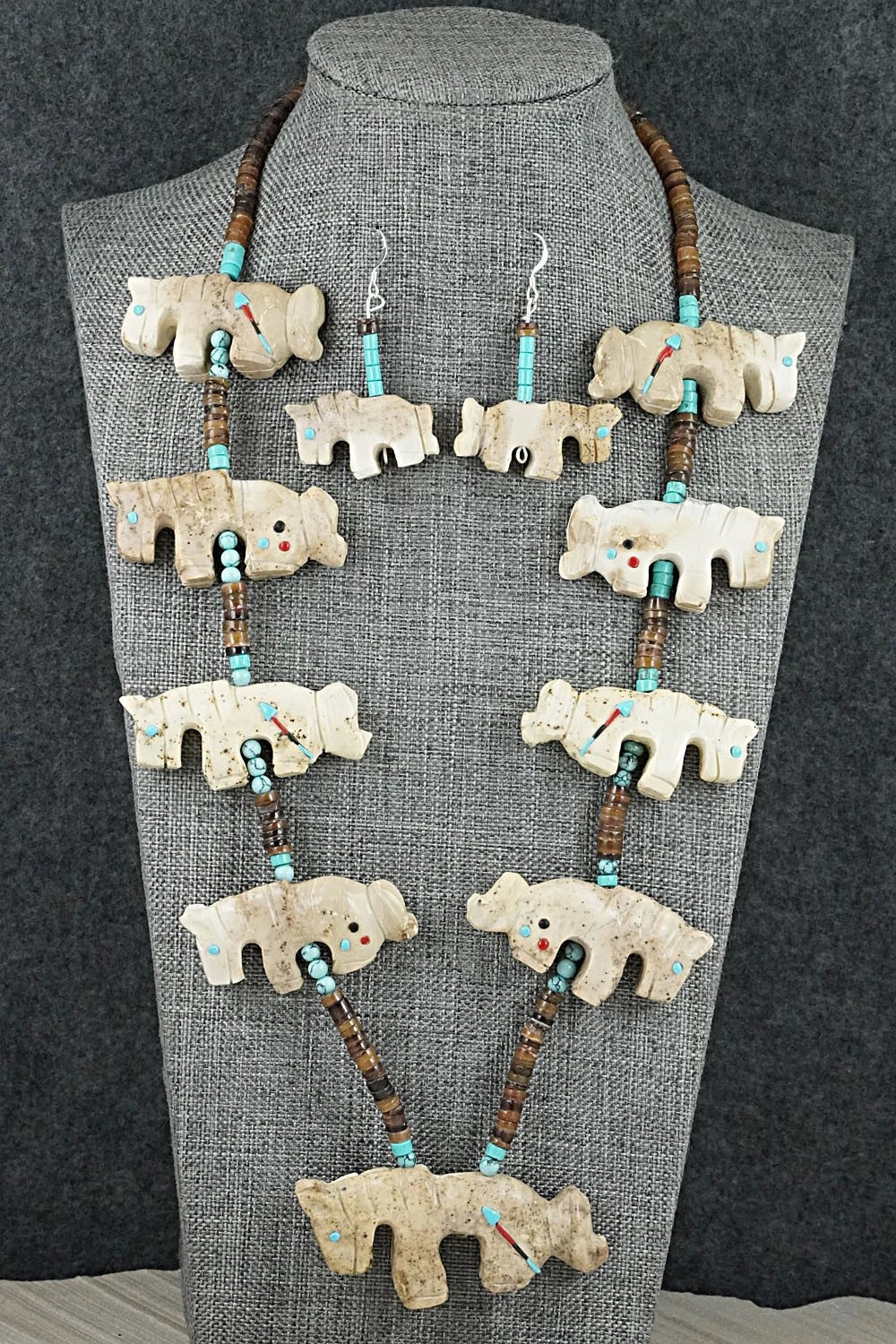 Multi-Stone Horse Fetish & Sterling Silver Necklace Set - Dannette Laate