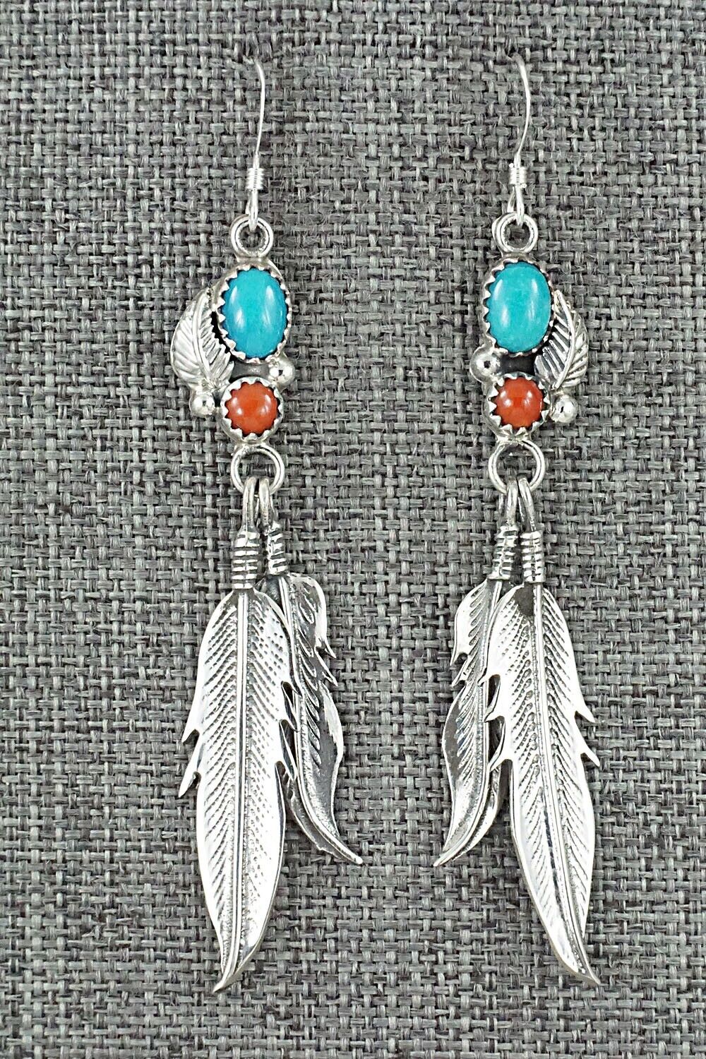 Turquoise, Coral & Sterling Silver Earrings - Annie Spencer