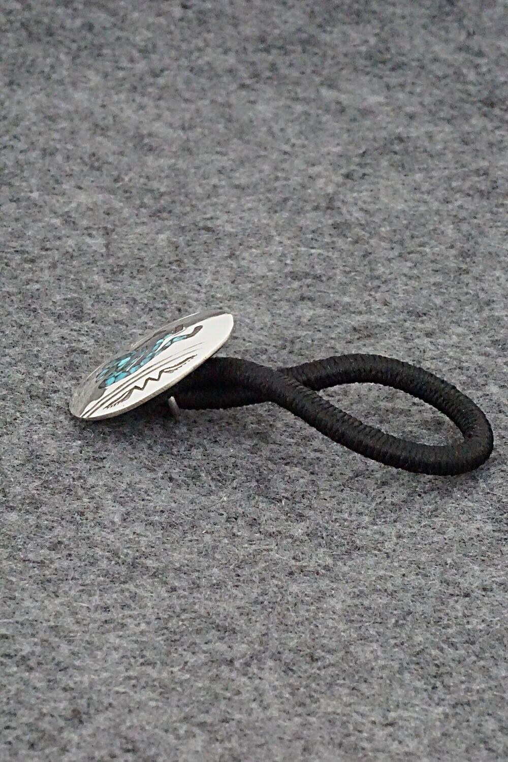 Turquoise, Coral & Sterling Silver Hair Tie - Joleen Yazzie