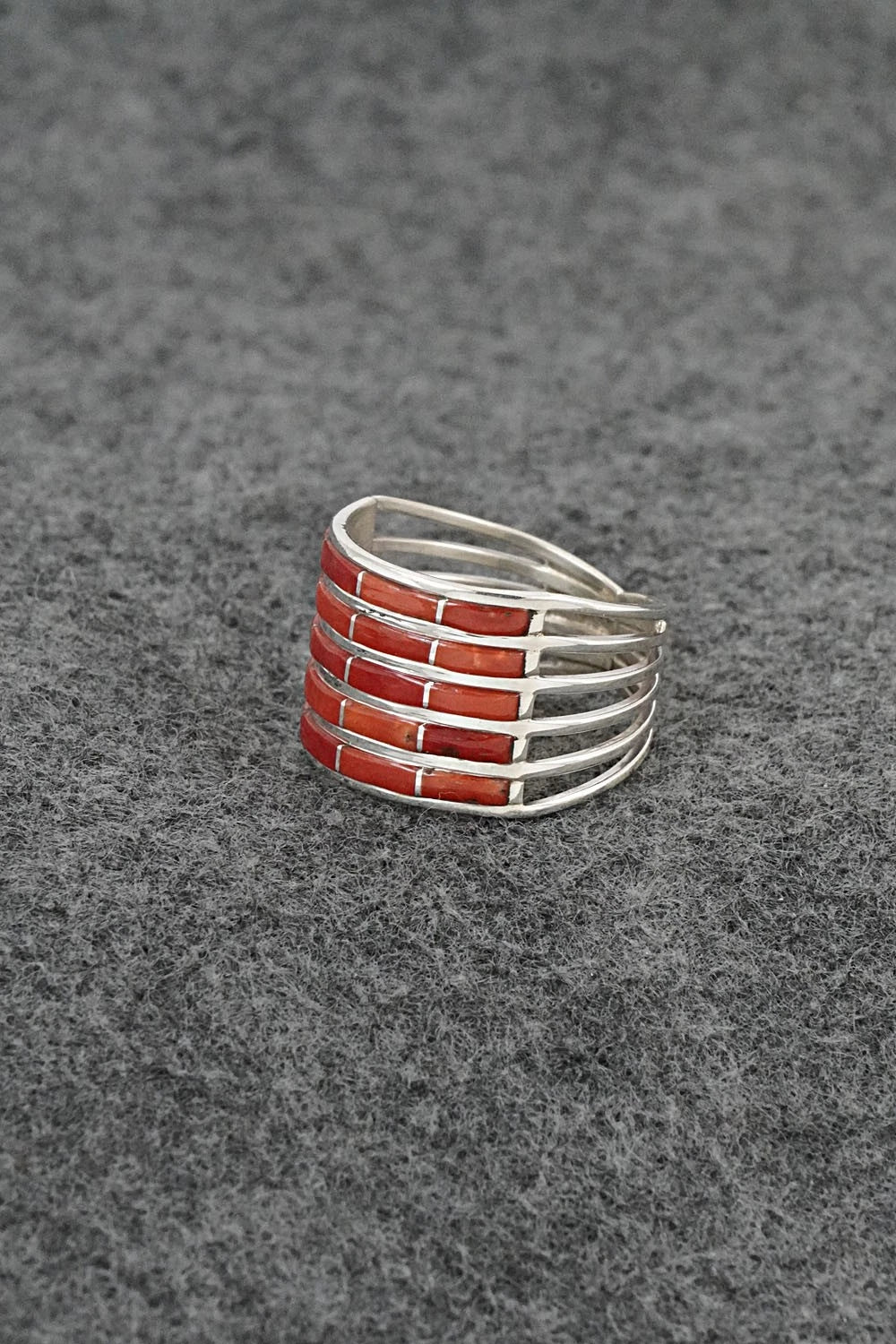 Coral & Sterling Silver Ring - Andrew Enrico - Size 10