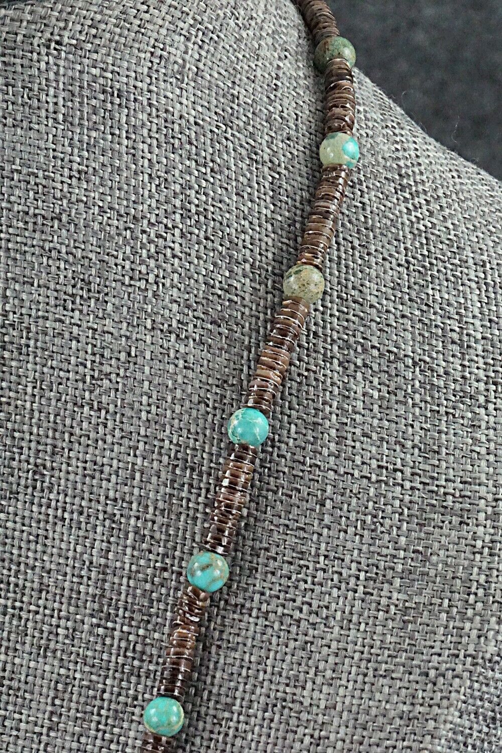 Turquoise, Shell & Sterling Silver Necklace 24" - Ramona Bird