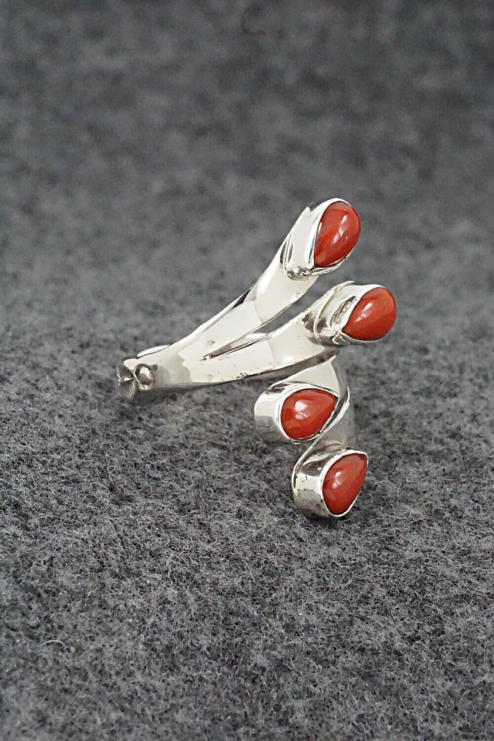 Coral & Sterling Silver Ring - Thomas Yazzie - Size 9.5