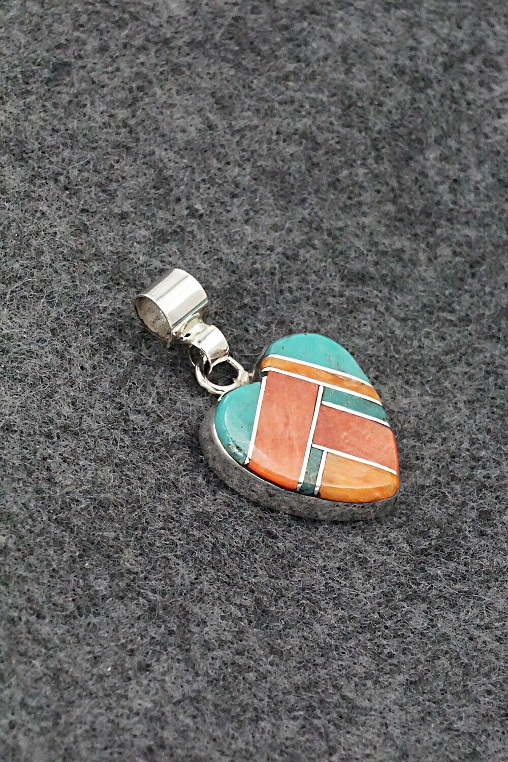 Turquoise, Spiny Oyster & Sterling Silver Pendant - Marilyn Yazzie