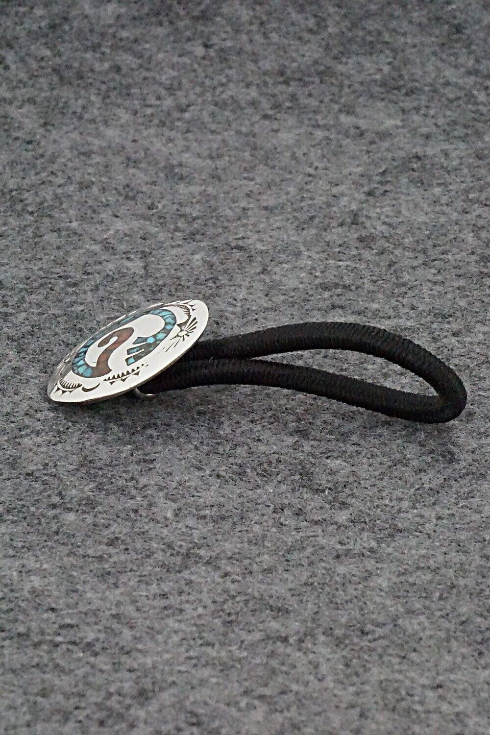 Turquoise, Coral & Sterling Silver Hair Tie - Joleen Yazzie