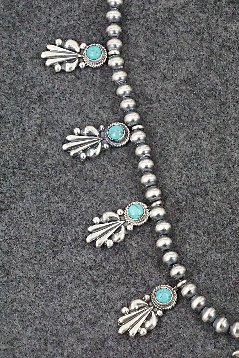 Turquoise & Sterling Silver Squash Blossom Necklace - Bobby Platero