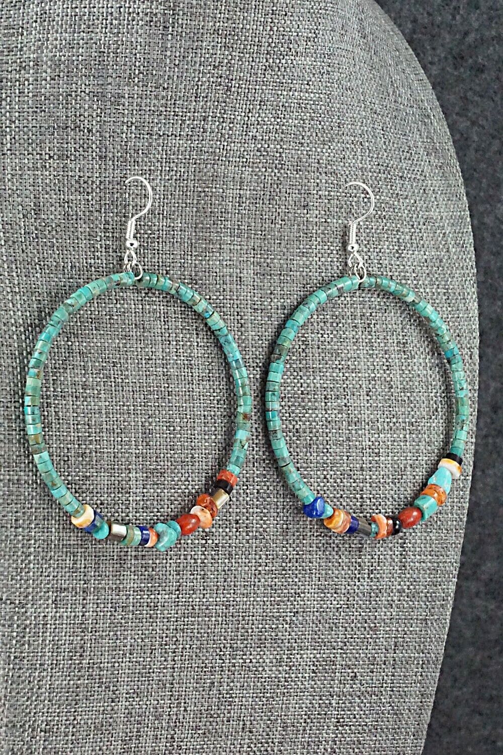 Multi Stone & Sterling Silver Hoop Earrings - Helen Tsosie