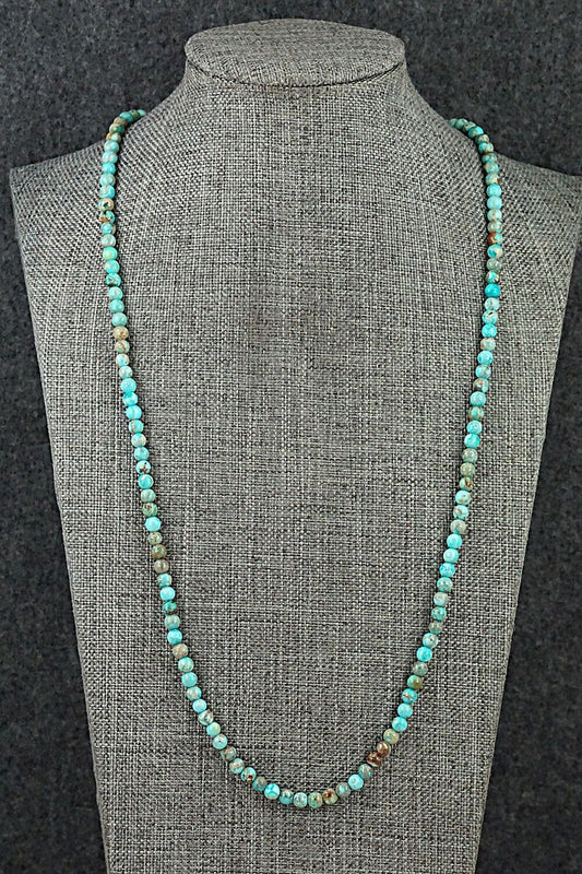 Turquoise, Shell & Sterling Silver Necklace 24" - Ramona Calavaza