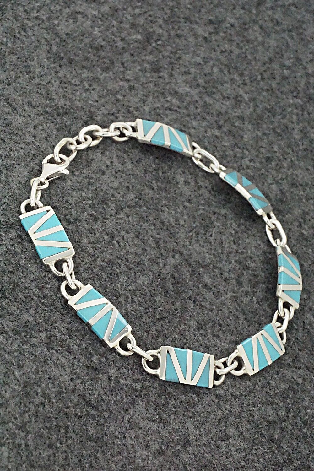 Turquoise & Sterling Silver Link Bracelet - Wilfred Siutza
