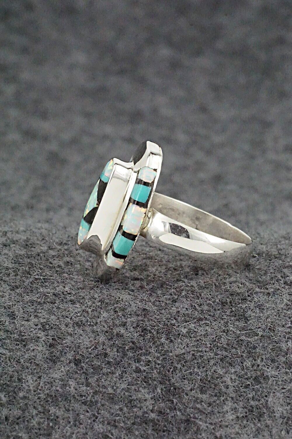 Turquoise, Onyx, Opalite & Sterling Silver Ring - Ophelia Panteah - Sz. 8