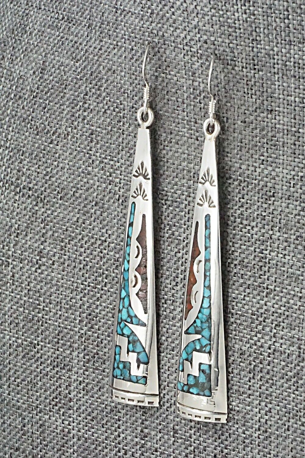 Turquoise, Coral & Sterling Silver Earrings - Jolene Yazzie