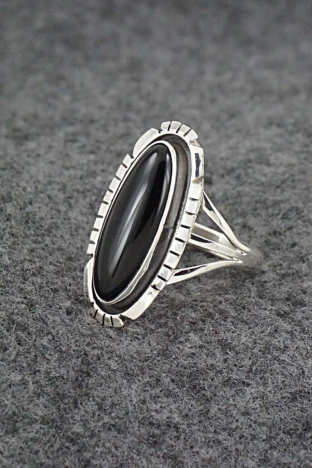 Onyx & Sterling Silver Ring - Amos Begay - Size 7.5