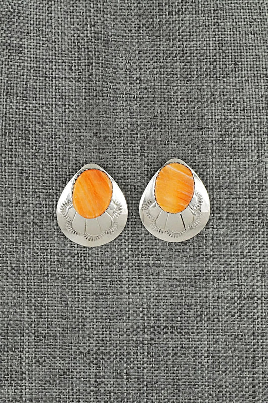 Spiny Oyster & Sterling Silver Earrings - Brenda Bahe