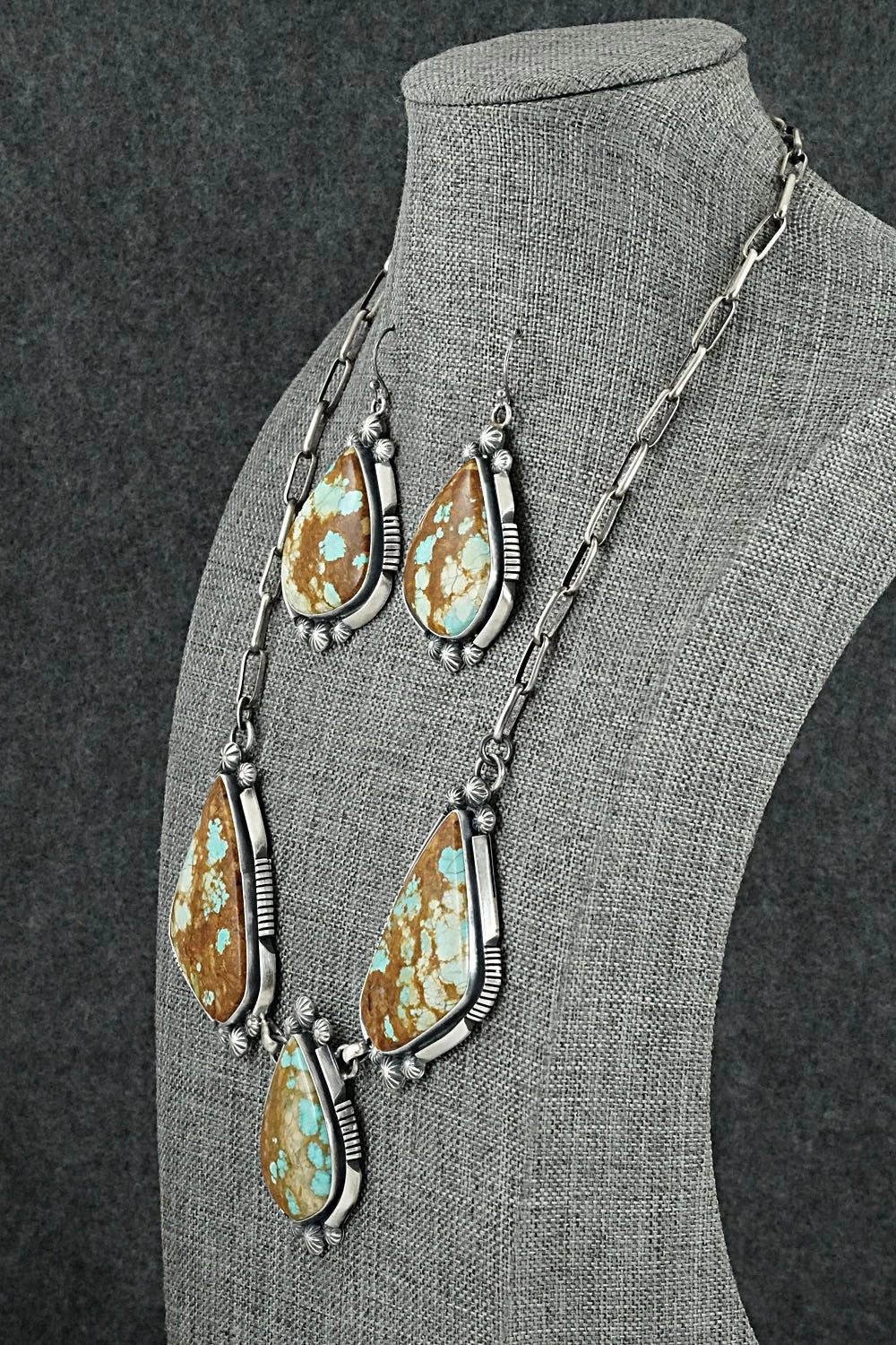Turquoise & Sterling Silver Necklace and Earrings Set - Paul Livingston