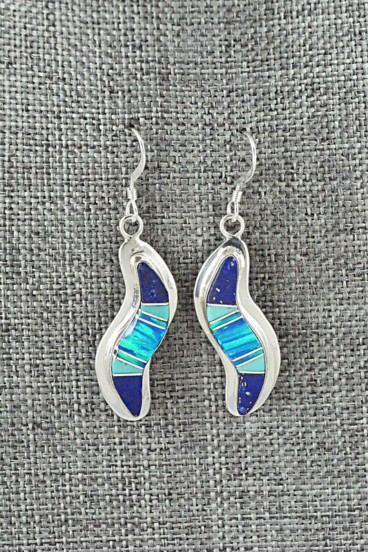 Lapis, Turquoise, Opalite & Sterling Silver Inlay Earrings - James Manygoats